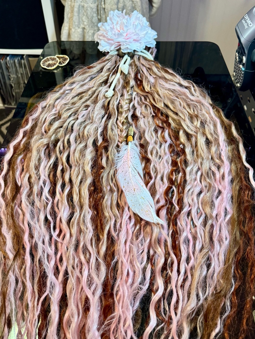Boho Multi-Tone Braided Hairpiece with Pink and Brown Tones